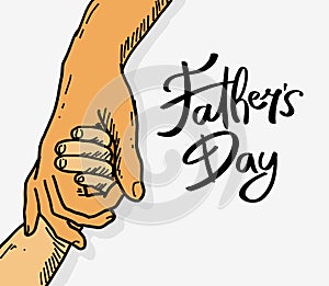 Little kid hand holding father hand vector illustration for Happy fathers day concept poster background design handrawn drawing
