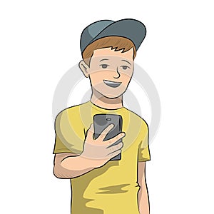 Little kid holding smartphone taking a selfie