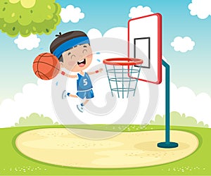 Little Kid Playing Basketball Outside