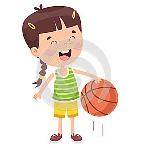 Little Kid Playing Basketball Outside