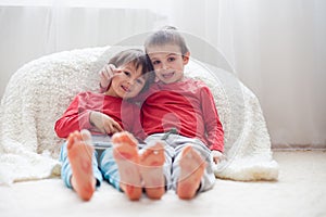 Little kids feet, covered with prints from kisses