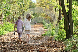 Little kids - girls walking barefoot