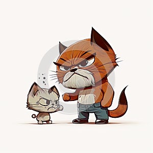 little kitten annoys his father cat, cartoon chibi style, AI generative