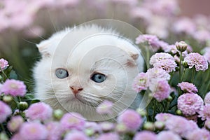 Little kitten sitting in flowers