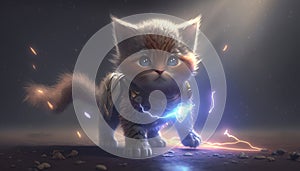 little kitten Super Hero art fantasy cinematic light image generative AI