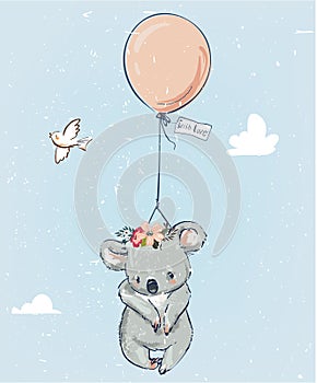 Little koala with balloon