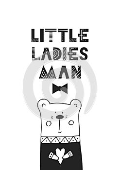 Little ladies man - unique hand drawn nursery poster with hand drawn lettering in scandinavian style.