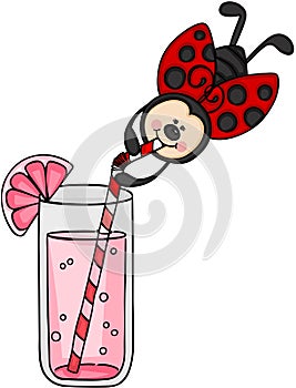 Little ladybird drinking grapefruit juice