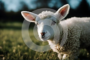 little lamb curious siesta christianity easter jump newborn cattle resting spring sheep grass rest bleat infant call farm animal photo