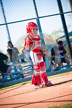 Little league baseball catcher