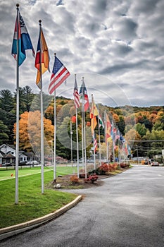 little league baseball field with flags waving