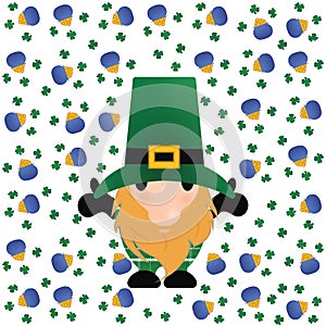 Little Leprechaun with Shamrocks and a Pot of Gold with Clipping Path on White