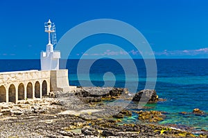 Little lighthouse of Otranto town, Salento peninsula, Puglia region, Italy