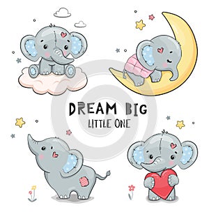 Little lovely elephant collection.Nursery poster.