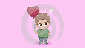 little lover boy with heart balloon helium animation