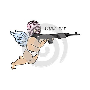 Little masked Cupid fires a weapon