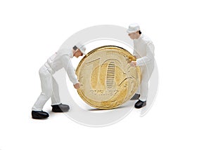 Little men with a ten-ruble coin