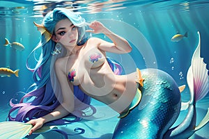 Little mermaid illustration under water