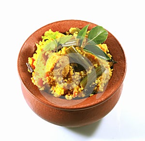 Little millet indian food vegetable biryani in clay bowl