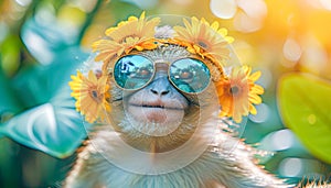 Little monkey, taking funny selfies with glasses, Love Your Pet Day celebration,