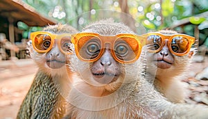 Little monkey, taking funny selfies with glasses, Love Your Pet Day celebration, February,