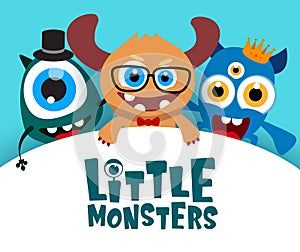 Little monsters vector background template. Little monsters text in empty white space for message