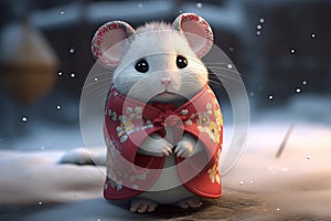 Little mouse on the snow background from generative ai