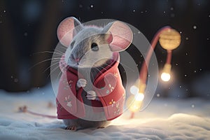 Little mouse on the snow background from generative ai