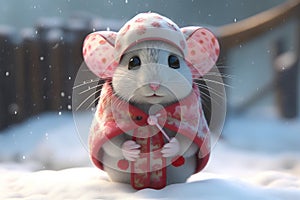 Little mouse on the snow background from generative ai