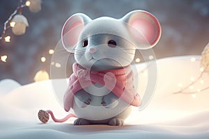 Little mouse on the snow background from generative ai