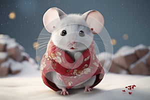 Little mouse on the snow background from generative ai