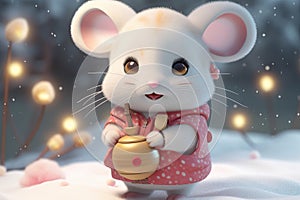 Little mouse on the snow background from generative ai