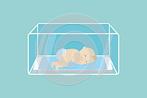 Little newborn baby in incubator box,medical and health care concept