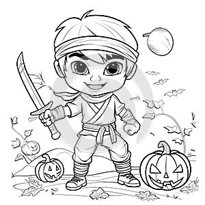 Little Ninja Coloring Page. Great for kids photo