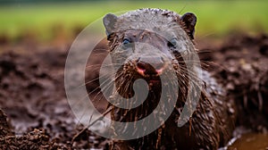 Curious Otter In The Mud: A Viennese Actionism Inspired Photo photo
