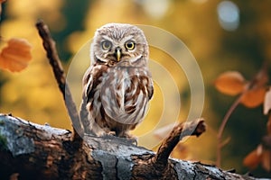 A little owl on branch in the forest