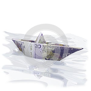 Little paper boat with 20 swedish Crowns