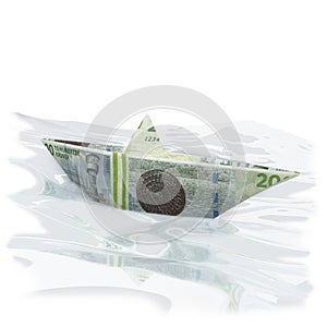 Little paper boat with 200 Danish kroner