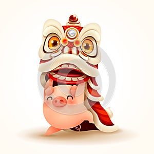 Little Pig performs Chinese New Year Lion Dance