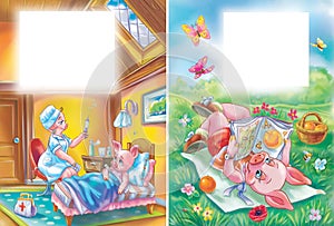 Little piglet tale cartoon beautiful illustrationsabout healthcare