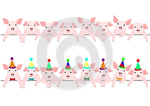 Little pigs border set, with and without party hats
