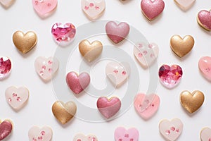 Little pink hearts scattered on a white background.