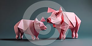 Little pink pigs made of paper. Origami technique. Generative AI