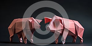 Little pink pigs made of paper. Origami technique. Generative AI