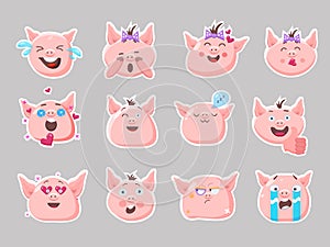 Little pink pigs.Vector set of cute emoji characters.