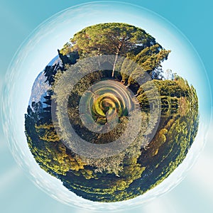 Little planet 360 degree sphere. Panorama of Lourmarin park