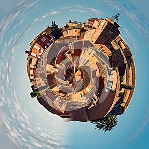 Little planet 360 degree sphere. Panorama of Roussillon village