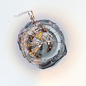 Little planet 360 degree sphere. Panoramic view of Petropavlovsk-Kamchatsky city