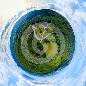 Little planet ball view of Vosges, mountains in Alsace