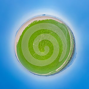 Little planet image of landscape of Poyang lake in drought